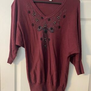 LC Lauren Conrad Burgundy V-Neck Sweater